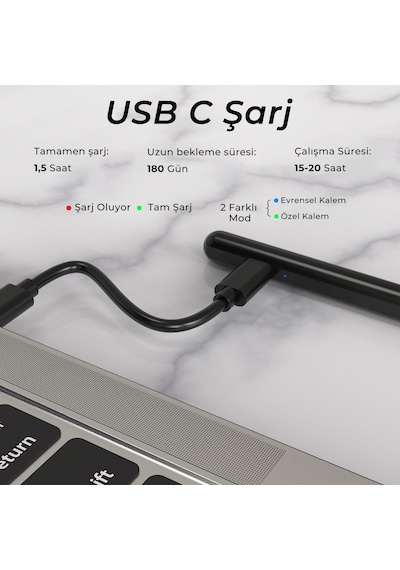Bix Sp02w Universal Android Ve Apple Uyumlu iPad  Tablet Dokunmatik Bluetooth Stylus Yazı Ve Çizim Kalemi Siyah