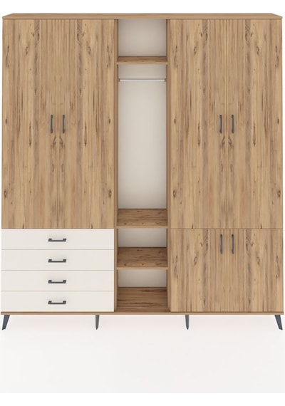Arges Dolap 14 Raflı 4 Çekmeceli Tek Askılı 220x30x243 Çam-çam/aytaşı Atlas Çam/aytası