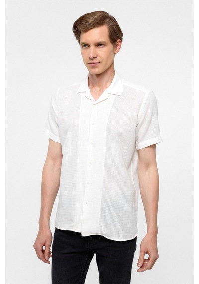 Süvari Ekru Slim Fit Düz Apaş Yaka Gömlek