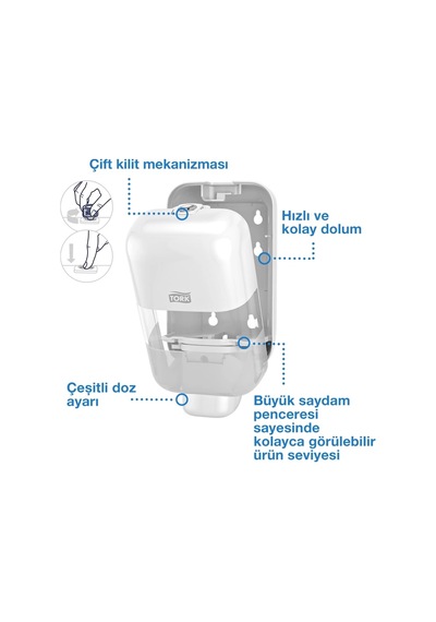 Tork 565200 Dozaj Ayarlı Mini Köpük Ve Sıvı Sabun Dispanseri Beyaz Beyaz