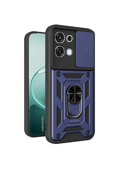 Oppo A6 Pro Uyumlu Tank Kılıf - Yüzüklü Standlı Extra Koruma Zırhlı Outdoor Kapak - Lacivert Lacivert