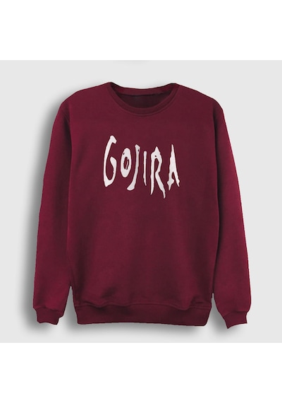 Presmono Unisex Logo Gojira Sweatshirt Bordo