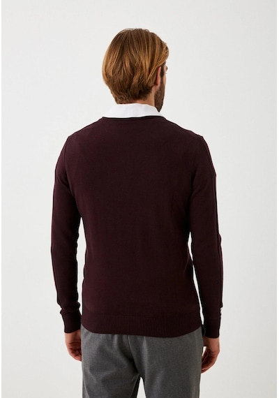 Erkek Triko Bordo Bisiklet Yaka Desenli Slim Fit Pamuklu Kazak Ncs Jeans 3725-bordo Bordo