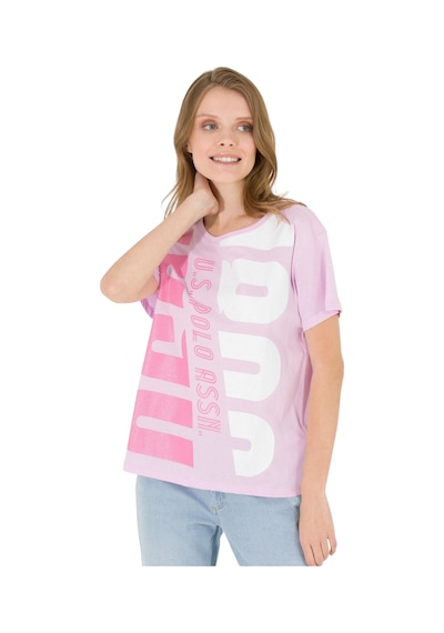 Bisiklet Yaka Baskılı Kadın T-shirt Manolya Bisiklet Yaka Baskılı Kadın T-shirt Manolya