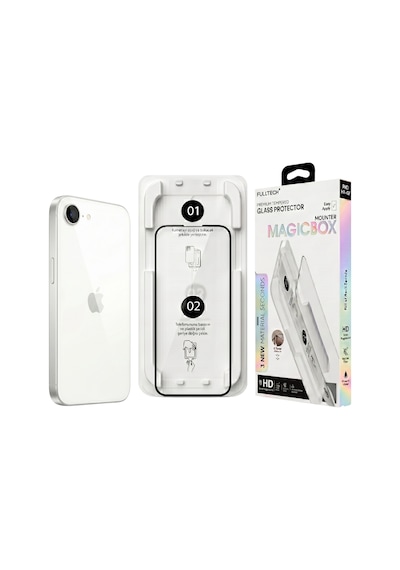 Fulltech Magicbox iPhone Uyumlu17e/16e/14/13pro/13 Premium Tempered Glass Aparatlı Ekran Koruyucu - Clear