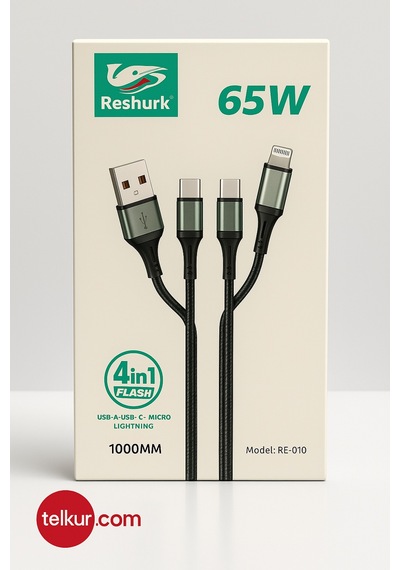 Ferro Re-10 Reshurk 4in1 Usb-c & Type-c - Type-c & Lightıng Hızlı Şarj - Hasır Kablo 65w