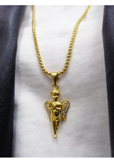 Taşlı Gold Melek Kolye Altın