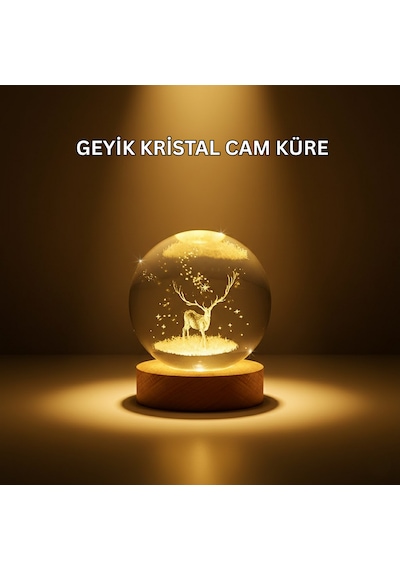 Gld-spt- Usb Bağlantılı Geyik Temalı Kristal Küre Premium Masa Gece Lambası