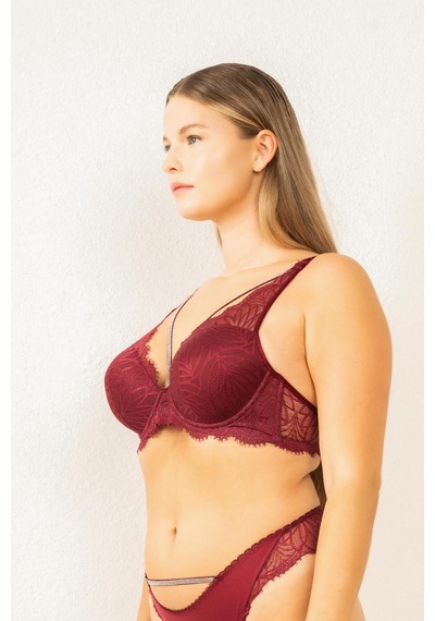 Magic Form Yakası Çapraz I Pli Taşlı Destekli Sütyen - 4686 Bordo - 512787334 Bordo