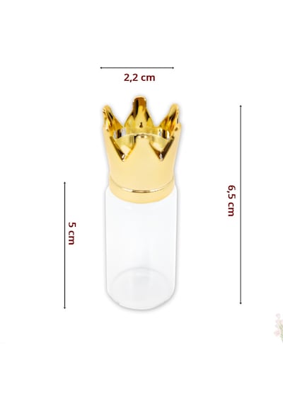 Süsle Bebek ve Parti Kral Tacı Cam Tüp Şişe Gold Kapaklı 6.5 x 2.2 CM Altın