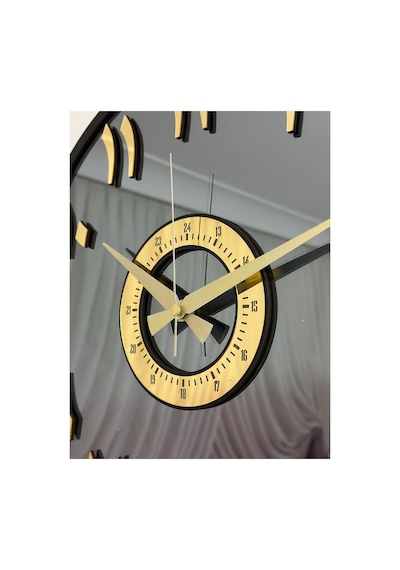 Pey Aksesuar Aynalı Duvar Saati Gerçek Ayna 40 Cm Modern Tasarım Siyah-gold-füme-arapça