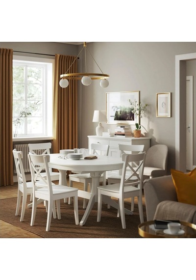 Ikea Beyaz Modern Yemek Masası - Oval Yemek Masası