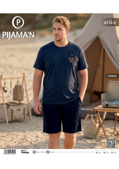 Pijamoni Erkek Battal Bisiklet Yaka Kısa Kol Şortlu Pijama Takımı 6715/5 - 1 Adet Lacivert Pijamoni Erkek Battal Bisiklet Yaka Kısa Kol Şortlu Pijama Takımı 6715/5 - 1 Adet Lacivert