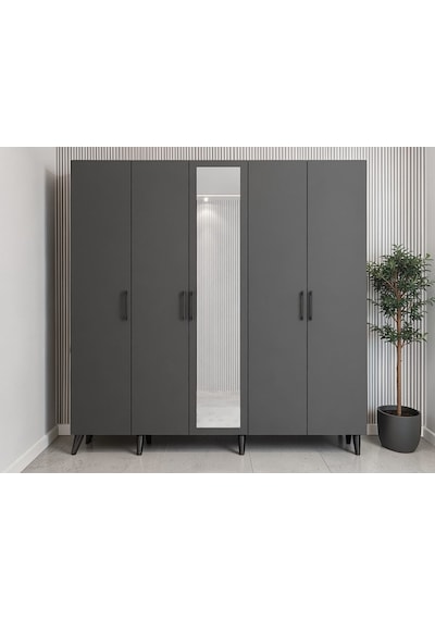 Alara Tamamı Mdf Aynalı Portmanto Vestiyer Ayakkabılık Füme 175 Cm - M12 Antrasit