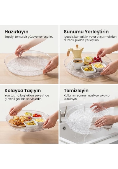 Diamond Akrilik Kırılmaz Şeffaf Servis Tepsisi Yuvarlak 36x36x5cm - Akrilik Kırılmaz Tepsi Çok Renkli