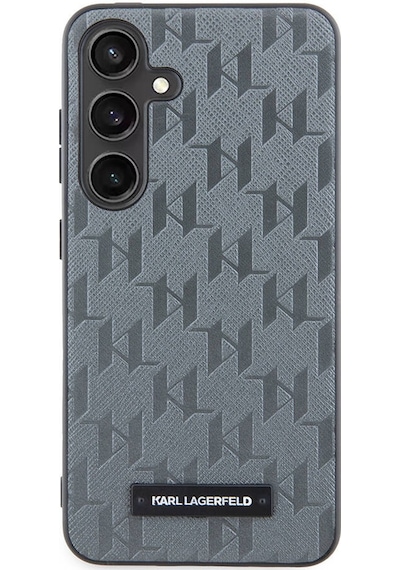Galaxy S24 Uyumlu Kılıf Karl Lagerfeld Lisanslı Saffiano Monogram Metal Logo Kapak Gri