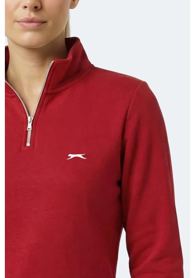 Slazenger Maxıs I Kadın Dik Yaka Fermuarlı Kırmızı Sweatshırt Kırmızı
