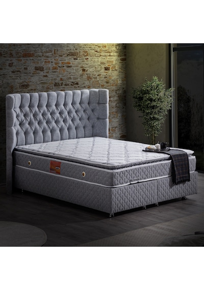 Setaymobilya Baza, Platinum Gri Mdf Baza + Başlık + Real Pedli Ortopedik Yatak