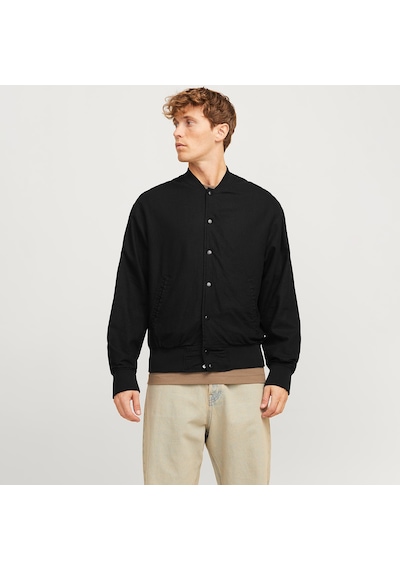Jack & Jones Jack&jones Ario Linen Bomber Erkek Siyah Yuvarlak Yaka Ceket Siyah