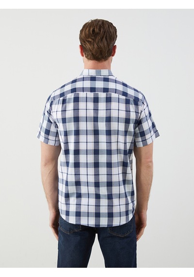 Lcwaıkıkı Classic Lacivert Regular Fit Kısa Kollu Ekose Erkek Gömlek