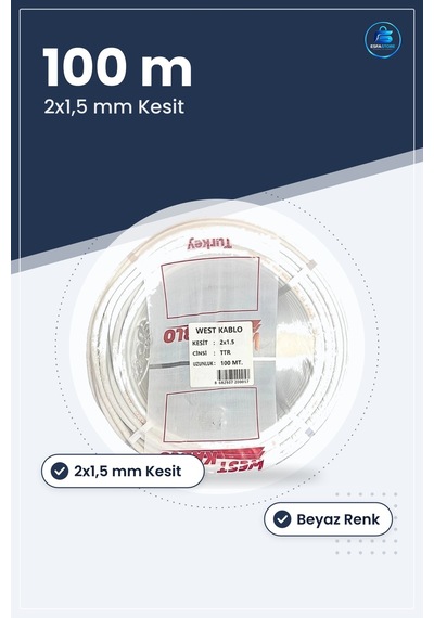 Elektrik Tesisat Kablosu 2x1,5 Mm Ttr 100 Metre Beyaz Ev Ofis Mon