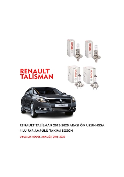 RENAULT TALİSMAN 2015-2020 ARASI ÖN UZUN-KISA 4 LÜ FAR AMPÜLÜ TAKIMI BOSCH