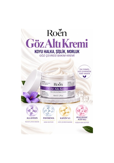 Roen Göz Altı Morluk Kremi Kafein %5 Hyaluronic Acid %0,2 Koyu Halka Şişlik ve Bakım Kremi 50 ML