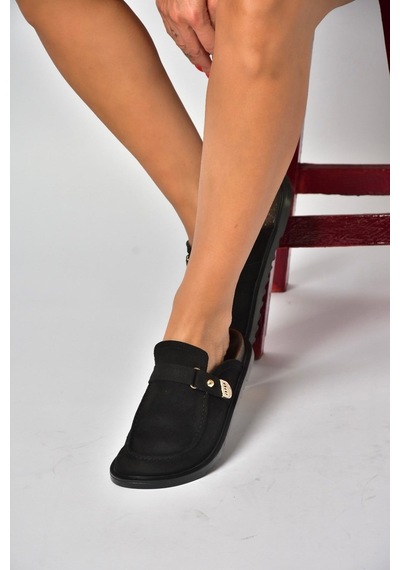 Fox Shoes Z250525202 Siyah Süet Önü Kapalı Kadın Terlik