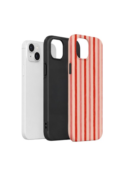 Apple iPhone Uyumlu 15 Vorian Çift Katmanlı Kılıf Coral Cream Stripe