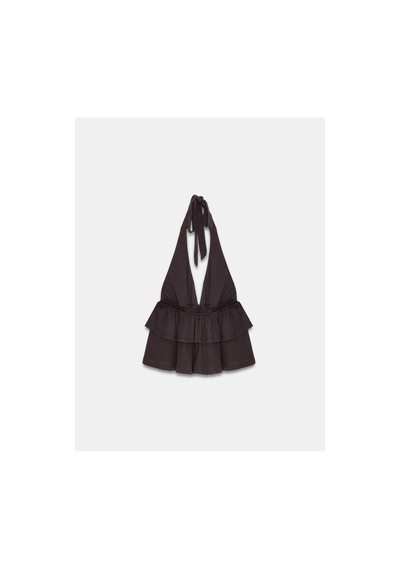 Dilvin 33017 Lyocell Halter Top-koyu Kahve-16461