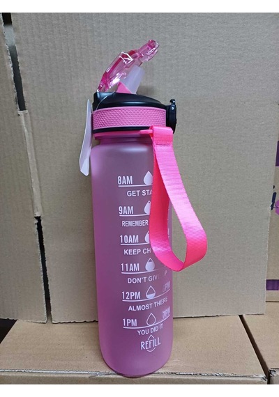 Mor Renkli Kilitli Sızdırmaz Kapaklı Pipetli Matara Kayışlı Ve Motivasyon Yazılı Matara 1 Litre Mor Diğer