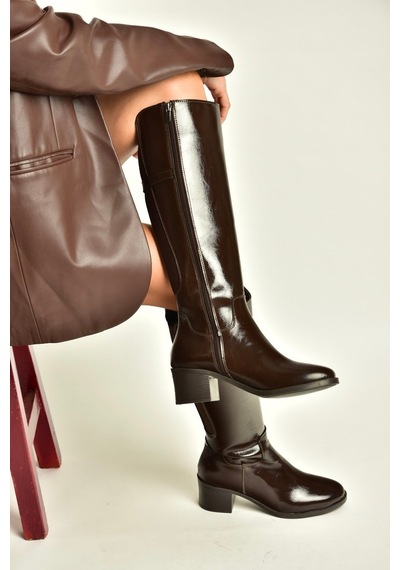Fox Shoes Z608194460 Kahverengi Rustik Kalın Topuklu Kadın Çizme