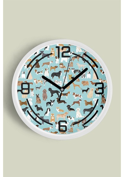 Sevimli Köpek Temalı Modern Duvar Saati - 25cm - Önü Camlı Beyaz Kasa - Sessiz Mekanizma-jh0103 Beyaz