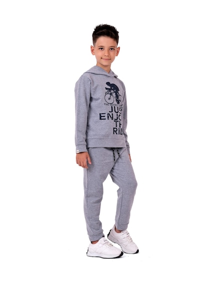 Mnk Baby & Kids Bisiklet Baskılı Kapşonlu Çocuk Eşofman Mnk0615 gri