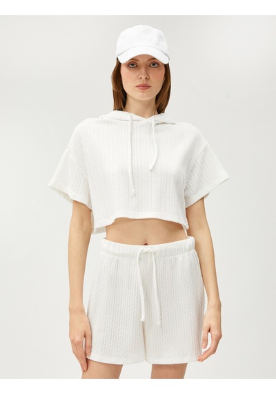 Koton Crop Oversize Sweatshirt Kapüşonlu Kısa Kollu Beyaz 3sak10215ek Beyaz