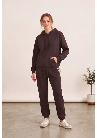 Moibody Kadın 3 İplik Şardonlu Eşofman Takımı Premium Kapüşonlu Sweatshirt Ve Jogger Alt Acı Kahve Acı Kahve Moibody Kadın 3 İplik Şardonlu Eşofman Takımı Premium Kapüşonlu Sweatshirt Ve Jogger Alt Acı Kahve Acı Kahve
