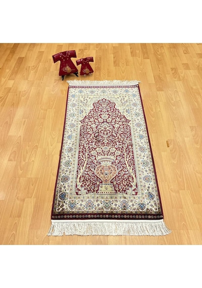 Mihrâb-ı Gülzâr Motifli 70x120 Cm İpek Seccade Bordo