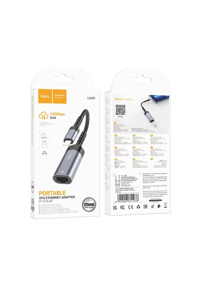 Hoco. Ua26 Tak Çalıştır Lightning To Rj45 100 Mbps Ethernet Dönüştürücü - Gri