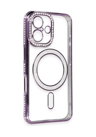 Apple İphone 16 Kılıf Joke Simli Magneticsafe Kılıf - Derin Mor Çok Renkli