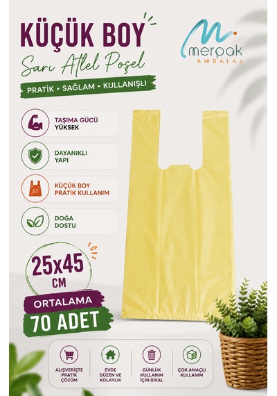 Kalın Sarı Poşet Küçük Boy 1 Kg Market Manav Poşeti 25x45 Cm Hışır Atlet Poşet Çöp Poşeti