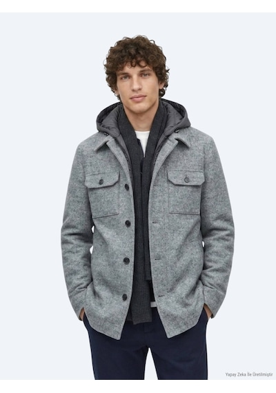 Kip Gri Regular Fit Kapüşonlu Smart Casual Dokuma Mont