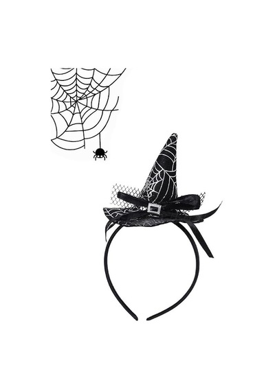 Halloween Şapkalı Cadı Taç Siyah Beyaz Örümcek Desen Genel