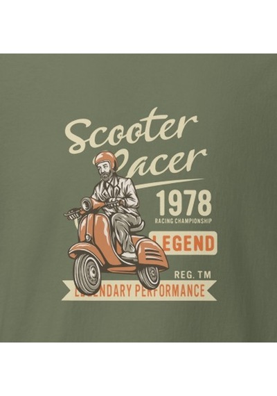 Wildstyle Scooter Racer 1978 Vintage Motosiklet Retro Motor Baskılı Unisex Bisiklet Yaka Pamuklu Tişört - Haki