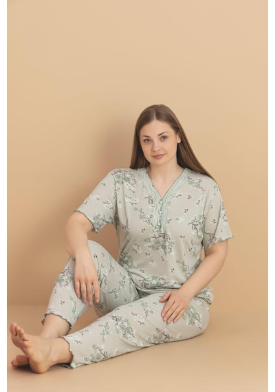 Pijamerry Kadın Büyük Beden Dantel Yaka Bambu Kısa Kol İnce Pijama Takımı 5990 - 1 Adet Yeşil Pijamerry Kadın Büyük Beden Dantel Yaka Bambu Kısa Kol İnce Pijama Takımı 5990 - 1 Adet Yeşil