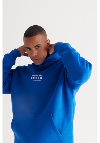 AC&Co / Altınyıldız Classics Erkek Mavı Oversize Fit Bol Kesim Kapüşonlu İçi Polarlı Pamuklu Sweatshirt Mavi