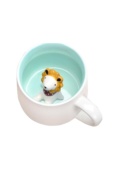 Mukko Home 3d Porselen Kupa Sevimli Aslan Figürlü, 350 Ml, Eğlenceli Ve Şık Tasarım,mavi Beyaz - Çok Renkli