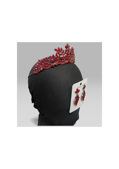 Majestic Blossom Crown - Gelin Kına After Taç Ve Küpe Kırmızı - 797153335 Kırmızı