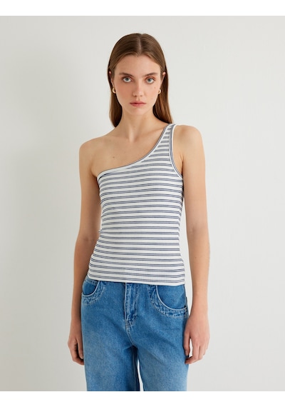 Koton Tek Omuz Üst Ribanalı Pamuklu Slim Fit Lacivert Çizgili 4sak10689ek Lacivert