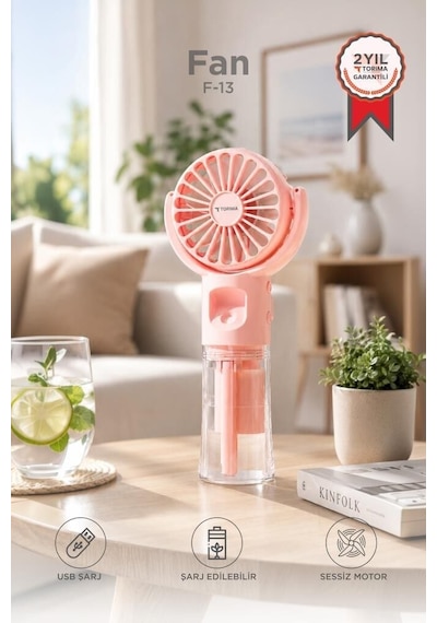 Özel Üretim Portatif Hava Fenomen Vantilatör Şarjlı Su Buharlı Mini Masa Fan F13 Pembe
