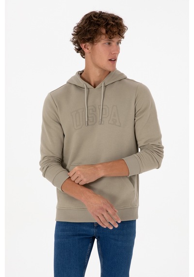 U.S. Polo Assn. Erkek Regular Fit Kapüşonlu Açık Haki Basic Sweatshirt 50315663-VR183